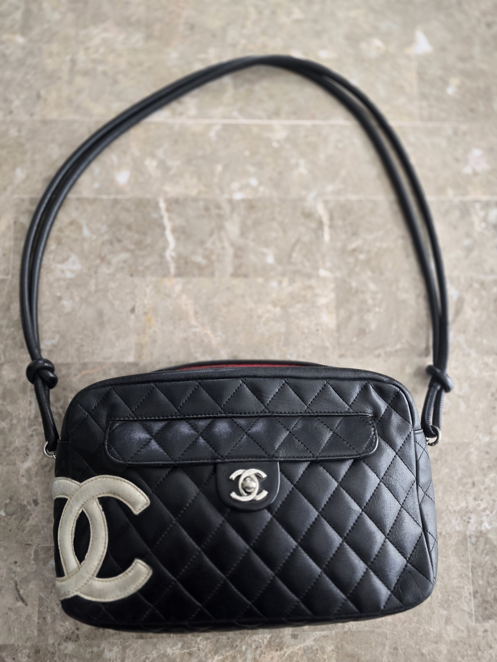 Vintage CHANEL Cambon Shoulder Bag White And Black CC
